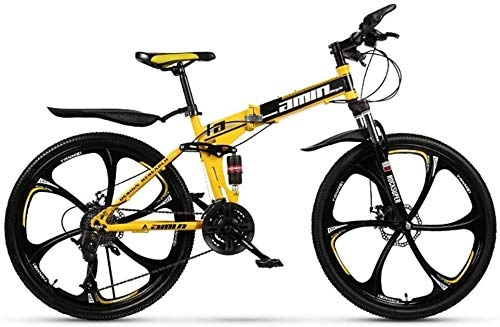Vélos de montagne pliant : VTT 26 pouces Roue Cadre en acier double suspension Roues Spoke Vlo de route 21 Vitesse Hommes Femmes Ville de banlieue de vlos, parfait for la route ou la salet Trail Touring ( Color : Yellow )