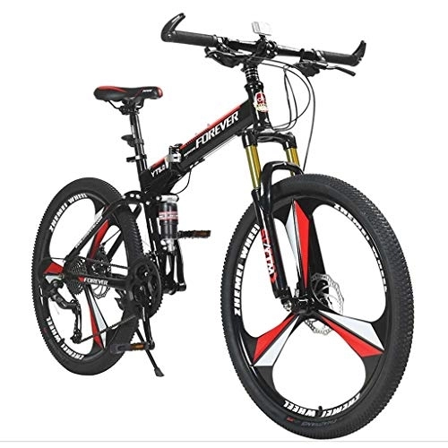 Vélos de montagne pliant : VTT pliable pour adultes, cadre en acier haute résistance, 24 vitesses, roues de 66 cm, vélo pliable pour femme / homme (couleur : rouge)