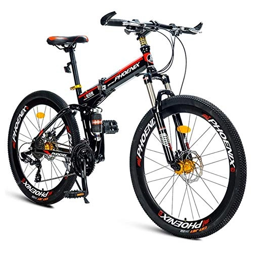 Vélos de montagne pliant : VTT pliant, 21 vitesses double suspension de vélo Alpine, double frein à disque haute teneur en carbone cadre en acier Bikes Anti-Slip, Femmes d'enfants Hommes vélo yqaae (Color : Black)