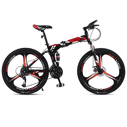 Vélos de montagne pliant : VTT, vlo tout terrain, VTT, pliable dur queue Mountain Bicycles, cadre en acier au carbone, suspension double et double disque de frein, roues 26 pouces MTB Bike ( Color : Red , Size : 24-speed )