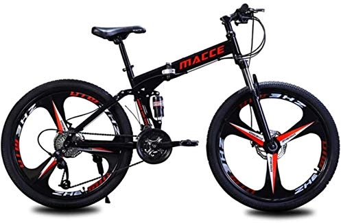 Vélos de montagne pliant : Vélo BMX pour adulte - 61 cm - 66 cm - Pliable - 21 vitesses - Double amortissement - 3 couteaux - Double frein à disque, Noir , 26 inch 21 speed