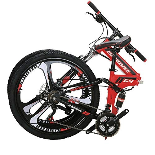 Vélos de montagne pliant : Vélo de Montagne 26'' Pliant pour Hommes et Femmes, Cadre de 17 Pouces à Suspension complète (Rouge)