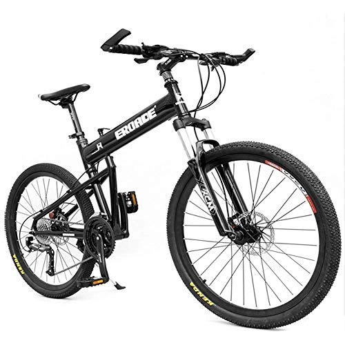 Vélos de montagne pliant : Vélo de montagne CWZY pour adultes et enfants, cadre entièrement suspendu en aluminium, VTT pliable, selle réglable, noir, 73, 7 cm, 30 vitesses, Noir , 26 Inch 27 Speed