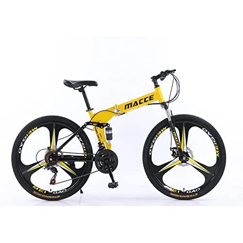Vélos de montagne pliant : Vélo de montagne pliable 26" 27 vitesses en acier à haute teneur en carbone, pour adultes, double frein à disque, VTT en plein air, homme et femme (26" pour une hauteur de 160-185 cm, jaune)
