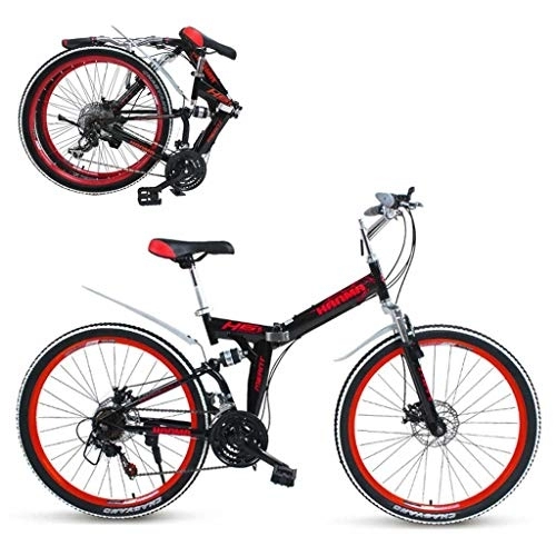 Vélos de montagne pliant : Vélo pliable double freins à disque 21 vitesses VTT vélo pliable 24 / 26 pouces (Couleur : rouge, taille : 24")