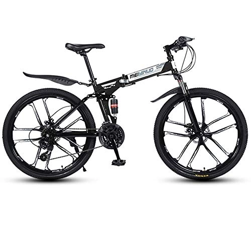 Vélos de montagne pliant : Vélo VTT, Vélo Tout Terrain, Vélo de Montagne, Montagne Vélos Pliable Ravine Vélo VTT Vélo double suspension et double disque de frein, cadre en acier au carbone ( Color : Black , Size : 24-speed )
