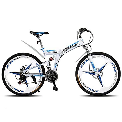 Vélos de montagne pliant : WND Mountain Bike  Knife Folding  Double Disc Brake Bicycle  Suitable for Adults, White Blue, 24 Speed