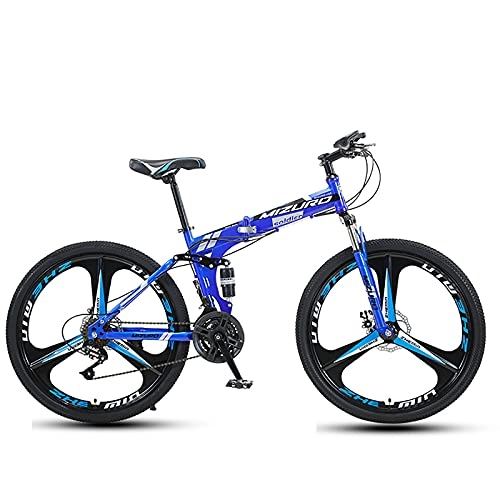 Vélos de montagne pliant : WXXMZY Vélos, VTT Pliables, Cadres en Acier À Haute Teneur en Carbone 21, 24, 27, 24 Et 26 Pouces, Vélos Étudiants, (Color : Blue, Size : 24 inch 26 inch)