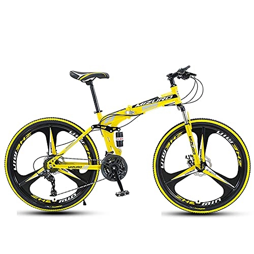 Vélos de montagne pliant : WXXMZY Vélos, VTT Pliables, Cadres en Acier À Haute Teneur en Carbone 21, 24, 27, 24 Et 26 Pouces, Vélos Étudiants, (Color : Yellow, Size : 21 Speed)