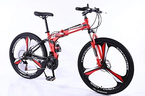 Vélos de montagne pliant : WYN Folding Bike Knife Wheel MTB High Carbon Steel Mountain Bike Man Woman Bikes Student Bicycle, 3 Knife Wheel Red, 26 inch