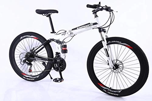 Vélos de montagne pliant : WYN  Mountain Bike Folding Mountain bicyclespeed Adult Bicycle Carbon Steel Student Bike, 26 inch White, 21 Speed