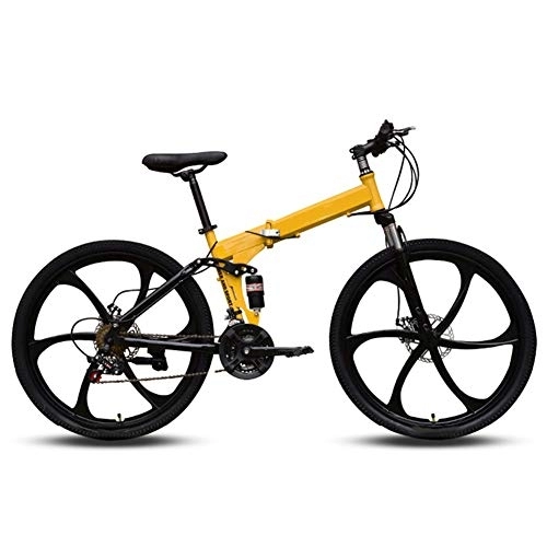 Vélos de montagne pliant : WYZDQ Vélo Portable pour Hommes, Adulte Pliant à Vitesse Variable de vélo de Montagne, et Avant l'absorption des Chocs arrière, Jaune, 21 Speed