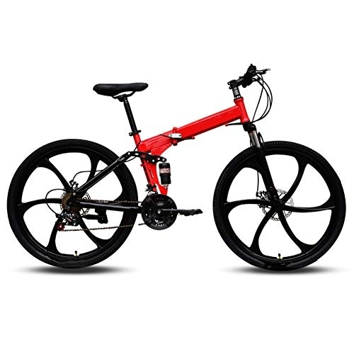 Vélos de montagne pliant : WYZDQ Vélo Portable pour Hommes, Adulte Pliant à Vitesse Variable de vélo de Montagne, et Avant l'absorption des Chocs arrière, Rouge, 24 Speed