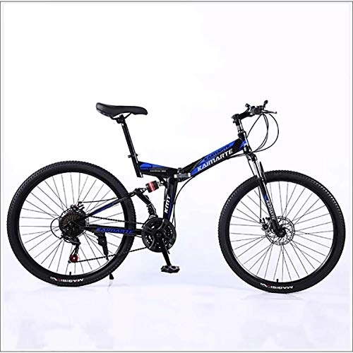 Vélos de montagne pliant : Xer Mountain Bike Folding Cadre de VTT à double remontage pour homme 24 accélère 26 pouces en acier carbone haute vitesse, bleu, 24 vitesses