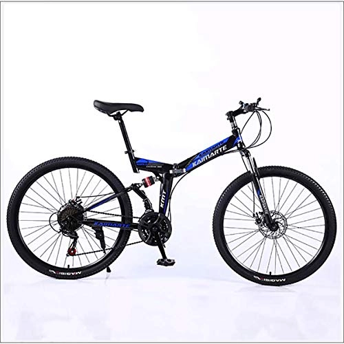 Vélos de montagne pliant : Xer Mountain Bike Folding Cadre de VTT à double remontage pour homme 24 accélère 26 pouces High Carbon Acier Frein à disque de vélo, bleu, 27 vitesses