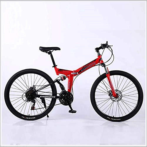 Vélos de montagne pliant : XER MTB 24 de haute vitesse en acier au carbone de 24 pouces de rayons de la roue double suspension du vélo pliable pour le voyageur ville, rouge, 27 vitesses