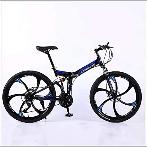 Vélos de montagne pliant : XER Vélo de montagne pliable - Double levage, 27 vitesses - 26 pouces - 6 vitesses - Acier carbone - Frein à disque - Bleu - 21 vitesses
