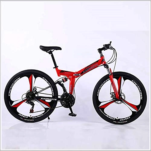 Vélos de montagne pliant : XER Vélo VTT pliable, suspension à double vis, 27", 26", haute teneur en carbone, acier, freins à disque de vélo, rouge, 21 vitesses