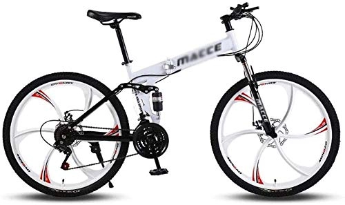Vélos de montagne pliant : XinQing Bicyclette Adultes VTT 26 VTT Pliant vélos avec Cadre de Suspension Haut en Acier au Carbone, Double vélo Frein de vélo 21 Vitesses (Color : White)
