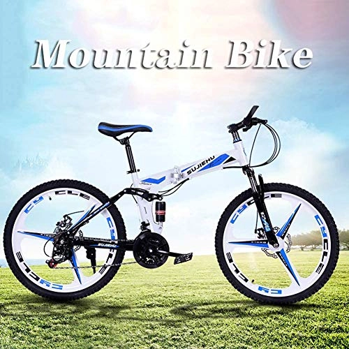 Vélos de montagne pliant : XRQ 24" 26" Mountain Bike 26 Pouces 3 Roues Spoke Double Suspension vélo Pliant 24x VTT Hommes Femmes Lightweight Double Shock vélo, Blanc, 26IN