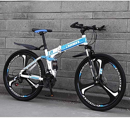 Vélos de montagne pliant : XXCZB Vélos pliants de vélo de Montagne 26 Pouces 27 Vitesses Double Frein à Disque Suspension complète Antidérapant Cadre en Aluminium léger Fourche à Suspension Bleu