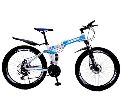 Vélos de montagne pliant : Y&XF 26 Pouces vélo VTT, Pliant en Aluminium Double Disque de Frein, 21 Vitesses (Vitesse 24, Vitesse 27), Bleu, 24 Speed