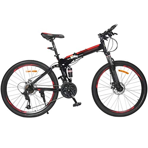 Vélos de montagne pliant : YXFYXF Vélo de Montagne Portable à Double Suspension for Voyages extérieurs, vélo Pliable, Changement de lumière MTB, Roues de 26 Pouces, 24 -. (Color : 24-Speed Red, Size : 26 inches)