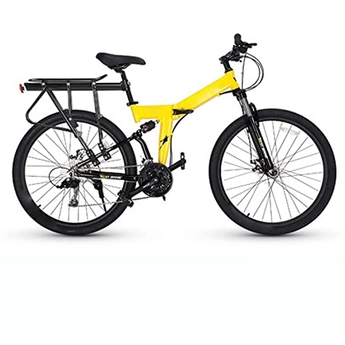 Vélos de montagne pliant : YXGLL 27, 5 Pouces Pliable VTT 27 Vitesses Double Absorption des Chocs vélo Freins à Disque mécaniques avec étagères (Yellow a)