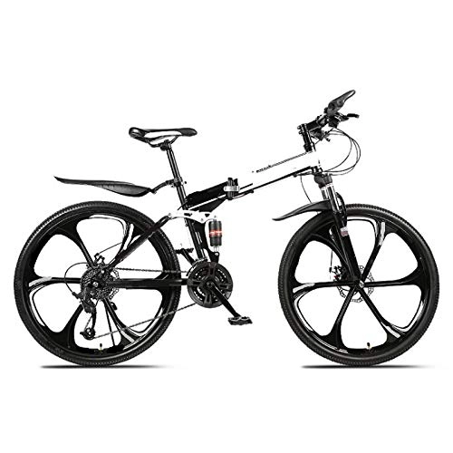 Vélos de montagne pliant : ZJBKX VTT pliant 24 pouces 21 vitesses double amortissement 6 couteaux roue et vélo double freins à disque VTT