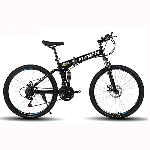 Vélos de montagne pliant : ZMCOV Adult Mountain Bike, Men and Women Road Bikes, High-Carbon Steel Hardtail MTB, 24 inch Folding Bike, Double Shock Disc Brake Speed ​​Adjustable Bicycles, Noir, 27 Speed