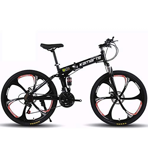 Vélos de montagne pliant : ZRZJBX Vélo Unisexe Complet Antichoc Cadre Vélo De Route Pliant VTT Vélos Avant Et Arrière Vélo De Frein à Disque Mécanique, 26”Black-24speed