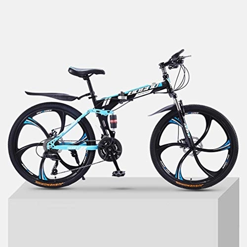 Vélos de montagne pliant : ZXCY VTT Vélo De Course 21 Vitesse Pliable VTT avec 6 Roues Cutter Extérieur Vélo 24 Pouces en Acier Au Carbone De Bicyclette, Bleu
