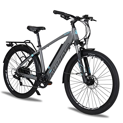 Vélos de montagne électriques : AKEZ Ebike Vélo électrique VTT 250 W 27, 5" avec batterie au lithium 36 V 12, 5 Ah VTT pour homme et femme avec moteur Bafang et transmission Shimano 7 vitesses (Gris)