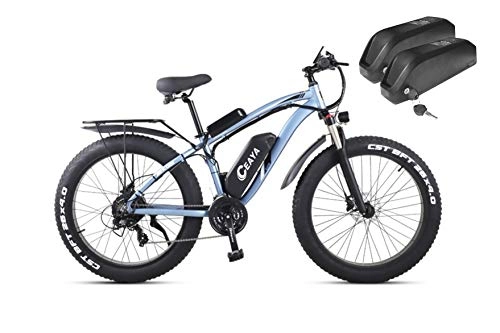 Vélos de montagne électriques : Ceaya 26" 1000W Vélo électrique 48V 17Ah Vélo de Transport à Batterie Amovible 21 Vitesses E-Bike Adulte (Bleu（Double Batterie）)