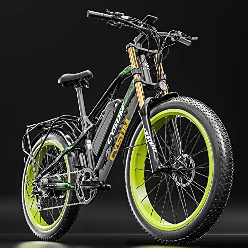 Vélos de montagne électriques : Cysum CM900 Vélos électriques pour Hommes Femmes, 48V 17Ah Fat Bike électrique 26 Pouces Mountain Ebike (Vert)