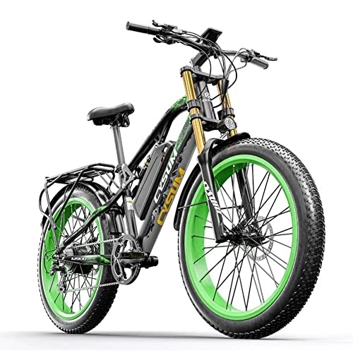 Vélos de montagne électriques : CYSUM M900 M900 Pro Vélo électrique tout terrain de 66 cm, vélo électrique de montagne à 7 vitesses, écran LCD, batterie au lithium 48 V x 17 Ah, portée jusqu'à 50 à 70 kilomètres (noir-vert)