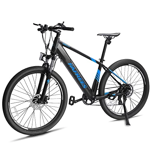 Vélos de montagne électriques : Fafrees Vélo électrique 27, 5" avec moteur Shimano 7 vitesses jusqu'à 25 km / h Autonomie 100 km & 10 Ah Batterie pour montagne ou ville (noir bleu)