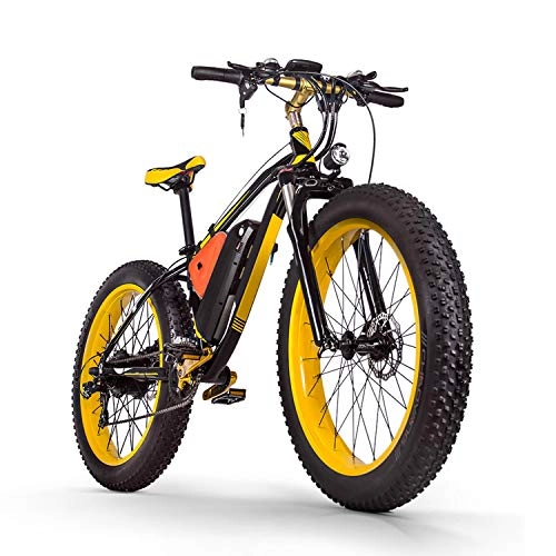 Vélos de montagne électriques : FFSS Vélo de Montagne Électrique 26 '' 4.0 Gros Pneu e-Bike VTT avec Batterie Lithium-ION à Grande Capacité (48V16AH 1000W) Velo Électrique 21 Vitesses Suspension Complète, Black+Yellow