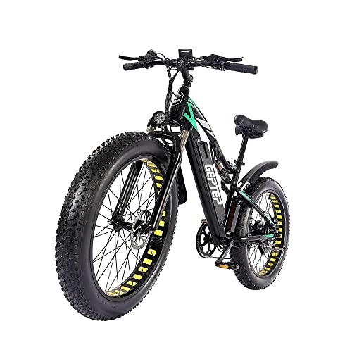 Vélos de montagne électriques : GEPTEP Vélo électrique pour Adultes Ebike 26 Pouces Trekking Fat Bike avec Batterie Détachable 48V17Ah Double Suspension Shimano 7 Vitesses, Autonomie de 75KM