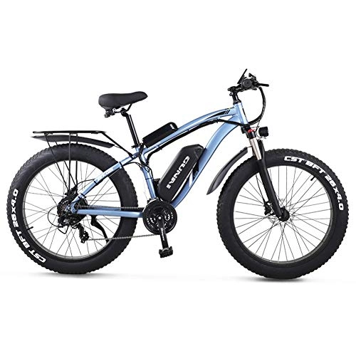Vélos de montagne électriques : GUNAI Vélo Électrique 26"4.0 Fat Tire Off-Road E-Bike 1000W 48V 17AH Vélo de Montagne Électrique avec Siège Arrière (Bleu)