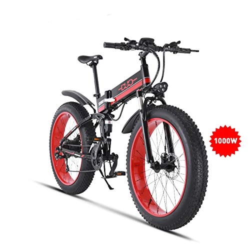 Vélos de montagne électriques : GUNAI Vélo électrique 1000W Moteur 26 Pouces Gros Pneu Vélo Shimano 21 Vitesse Variable avec Frein à Disque