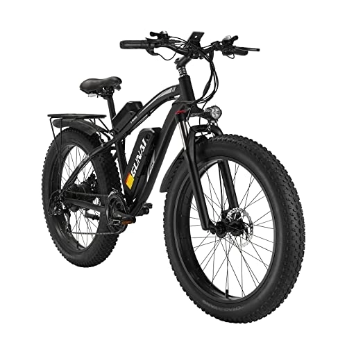 Vélos de montagne électriques : GUNAI Vélo électrique Gros Vélo 26"4.0 Pneu Tout-Terrain E-Bike 48V 17AH VTT avec Siège Arrière（Noir）