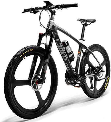 Vélos de montagne électriques : HUAKAI S600 26 '' Vélo électrique 36v Cadre en Fibre De Carbone 240w Vélo De Montagne, Fourche Verrouillable pour Suspension (Noir)