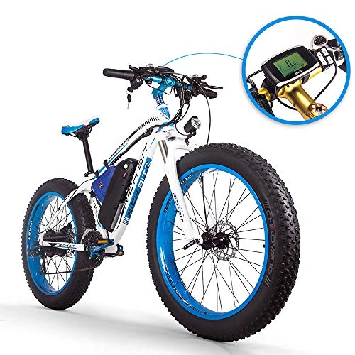 Vélos de montagne électriques : HUATXING 48V 17Ah 1000W 21 Vitesses Snow Mountain vélo électrique Fat Tire 26inch vélo électrique, Bleu