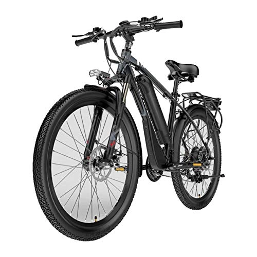 Vélos de montagne électriques : HWOEK VTT électrique pour Adultes, 26" E-Bike Montagne 400W E-Bike 48V 10Ah Can Move Batterie au Lithium 21 Vitesses avec écran LCD et Siège Arrière, Noir