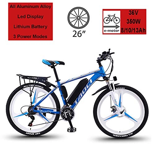 Vélos de montagne électriques : Hyuhome Vélos électriques pour Adultes, en Alliage de magnésium eBikes Vélos Tout Terrain, 26" 36V 350W 13Ah Amovible au Lithium-ION pour Hommes Montagne Ebike, Bleu, 10Ah65Km