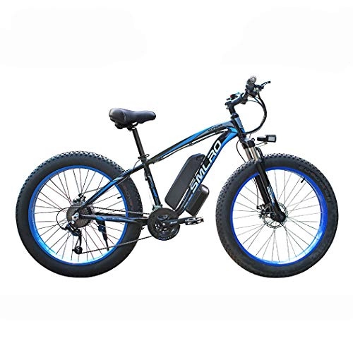 Vélos de montagne électriques : Hyuhome Vélos électriques pour Adultes Femmes Hommes, 4.0" Fat pneus 26 Pouces 21 Vitesse Dames Vélo de Montagne, 48V 13Ah / 15AH 350W / 500W / 1000W VTT E-Bike avec IP54 étanche, Black Blue, 500W13AH