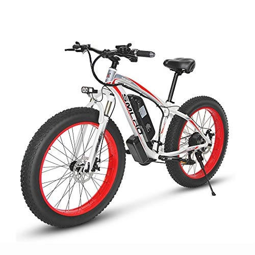 Vélos de montagne électriques : Hyuhome Vélos électriques pour Adultes Femmes Hommes, 4.0" Fat pneus 26 Pouces 21 Vitesse Dames Vélo de Montagne, 48V 13Ah / 15AH 350W / 500W / 1000W VTT E-Bike avec IP54 étanche, White Red, 350W13AH