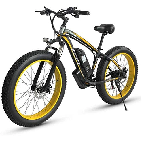 Vélos de montagne électriques : JXXU 26 Pouces électrique de vélos Adultes, 500W en Alliage d'aluminium Tout Terrain E-Bike IP54 étanche Amovible 48V / 15Ah Lithium-ION Batterie VTT for Commute Voyage en Plein air (Color : Yellow)