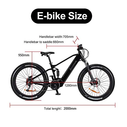 Vélos de montagne électriques : Knewss 26 Fat Tire Snow Beach Vélo Électrique 43V Batterie Au Lithium 43V 500W VTT Vélo 9 Vitesse et Amortisseur Vélo-Noir